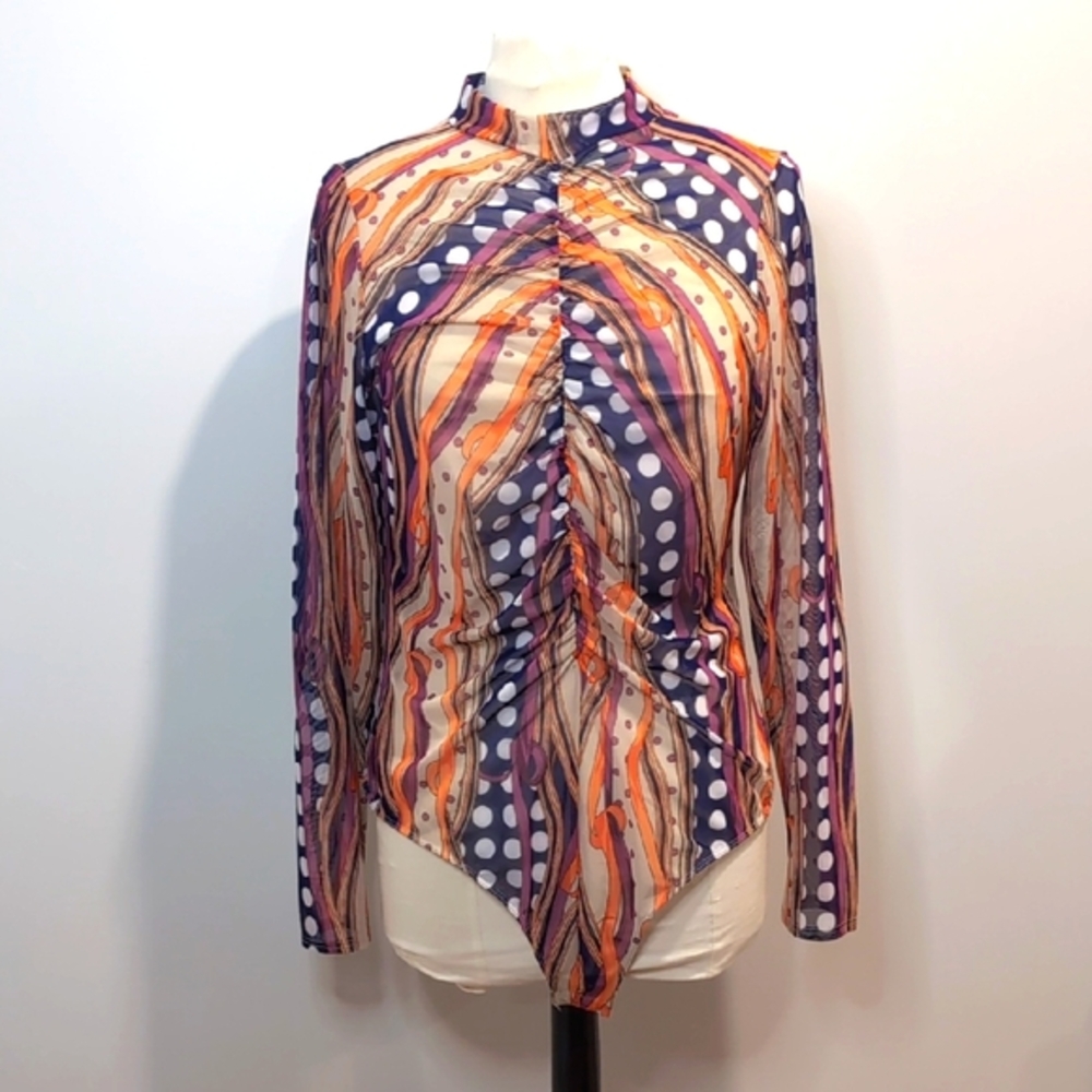 Libian Sheer Multicolor Ruched Bodysuit